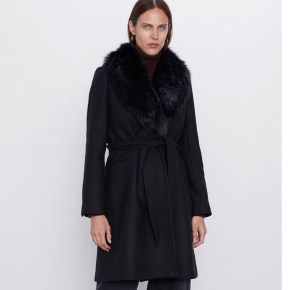 LAST 1!🔥ZARA COAT WITH FAUX FUR COLLAR - Picture 6 of 12